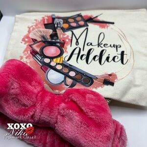 Makeup Addict Cosmetic Bag with Pink Headband Bundle